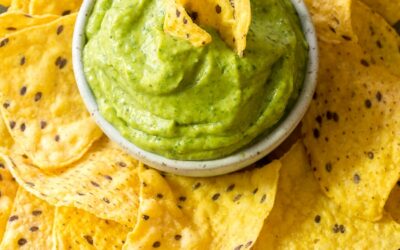 Roasted Poblano Guacamole with Spiced Tortilla Chips